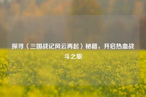 探寻〈三国战记风云再起〉秘籍,开启热血战斗之旅