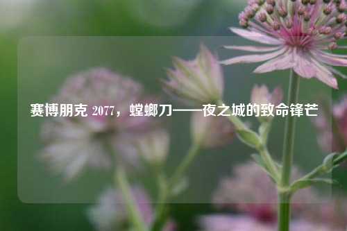 赛博朋克 2077，螳螂刀——夜之城的致命锋芒