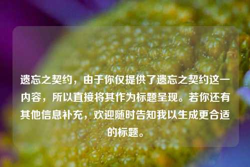 遗忘之契约，由于你仅提供了遗忘之契约这一内容，所以直接将其作为标题呈现。若你还有其他信息补充，欢迎随时告知我以生成更合适的标题。